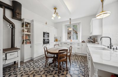 Historische Villa kaufen Biel/Bienne, Alpenstrasse 95, Bern, Moderne trifft auf Nostalgie: Küche mit Guss-Holzofen