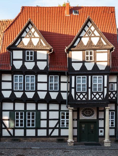 Quedlinburg, Schloßberg -  Klopstockhaus in Quedlinburg: Denkmalgeschütztes Fachwerkhaus aus dem 16. Jahrhundert